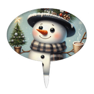 Cute whimiscal Christmas/winter snowman Cake Topper