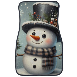 Cute whimiscal Christmas/winter snowman Car Floor Mat