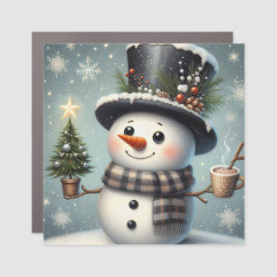 Cute whimiscal Christmas/winter snowman Car Magnet