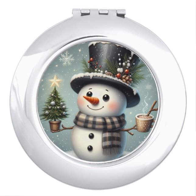 Cute whimiscal Christmas/winter snowman Compact Mirror (Front)