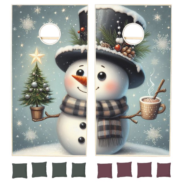 Cute whimiscal Christmas/winter snowman Cornhole Set (Set)