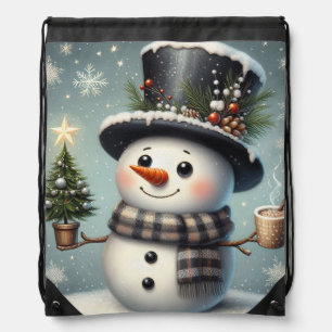 Cute whimiscal Christmas/winter snowman Drawstring Bag