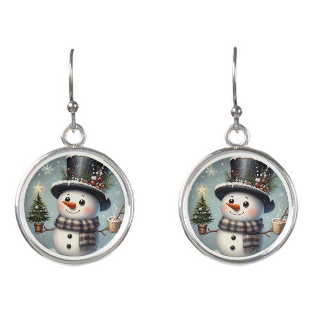 Cute whimiscal Christmas/winter snowman Earrings (Front)
