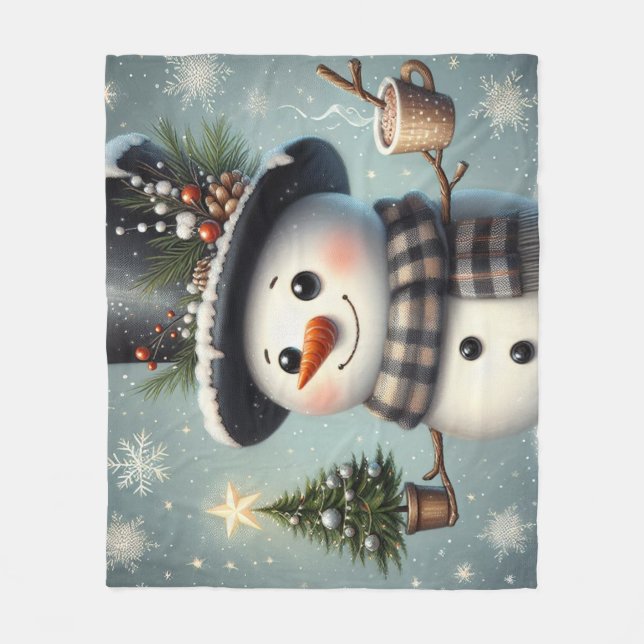 Cute whimiscal Christmas/winter snowman Fleece Blanket (Front)