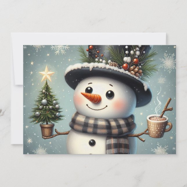 Cute whimiscal Christmas/winter snowman Holiday Card (Front)