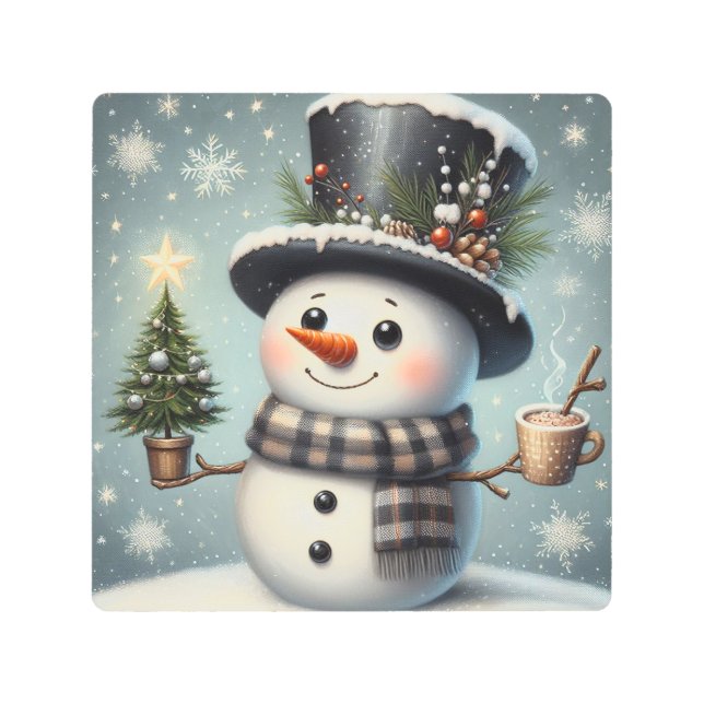 Cute whimiscal Christmas/winter snowman Metal Print (Front)