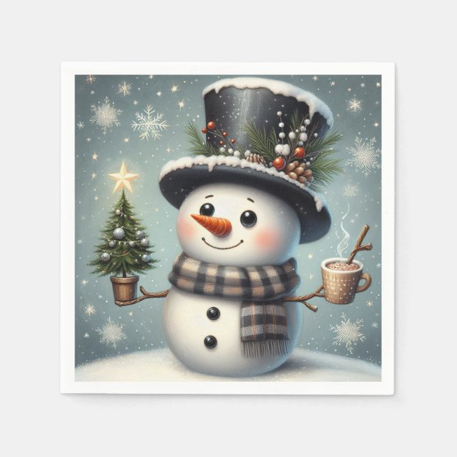 Cute whimiscal Christmas/winter snowman Napkins (Front)