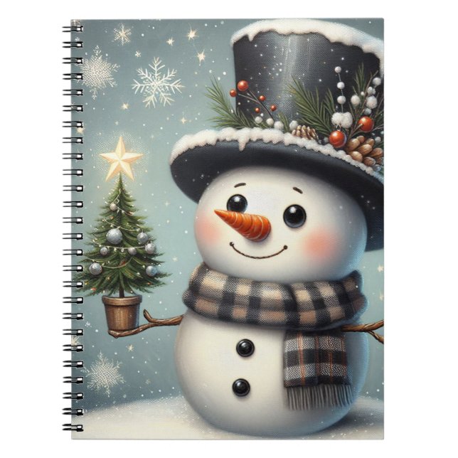 Cute whimiscal Christmas/winter snowman Notebook (Front)
