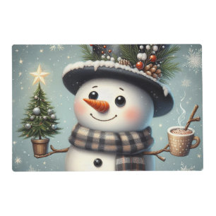 Cute whimiscal Christmas/winter snowman Placemat