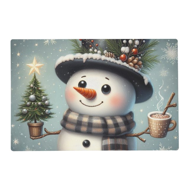 Cute whimiscal Christmas/winter snowman Placemat (Front)