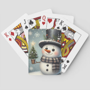 Cute whimiscal Christmas/winter snowman Poker Cards