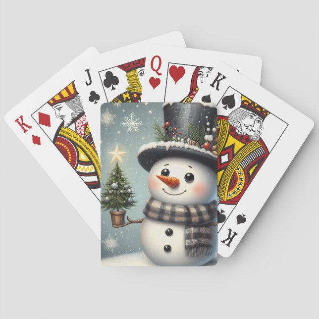 Cute whimiscal Christmas/winter snowman Poker Cards (Back)