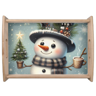 Cute whimiscal Christmas/winter snowman Serving Tray