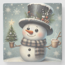 Cute whimiscal Christmas/winter snowman Stone Coaster