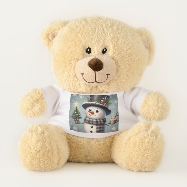 Cute whimiscal Christmas/winter snowman Teddy Bear (Front)