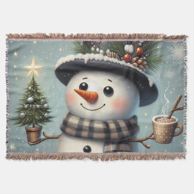 Cute whimiscal Christmas/winter snowman Throw Blanket (Front)
