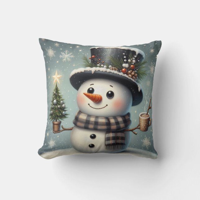 Cute whimiscal Christmas/winter snowman Throw Pillow (Front)