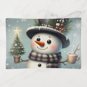 Cute whimiscal Christmas/winter snowman Trinket Tray