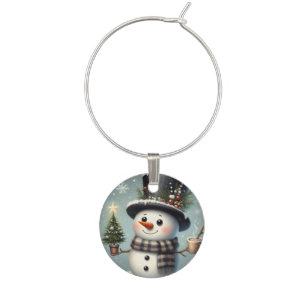 Cute whimiscal Christmas/winter snowman Wine Charm