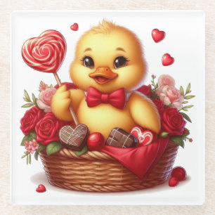 Cute/Whimisical Valentine's day duck Glass Coaster