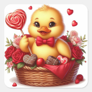 Cute/Whimisical Valentine's day duck Square Sticker