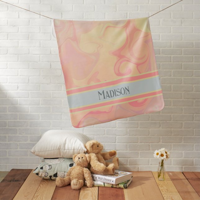 Cute Whimsical Abstract Pink and Blue Pastel Baby Blanket (In Situ)