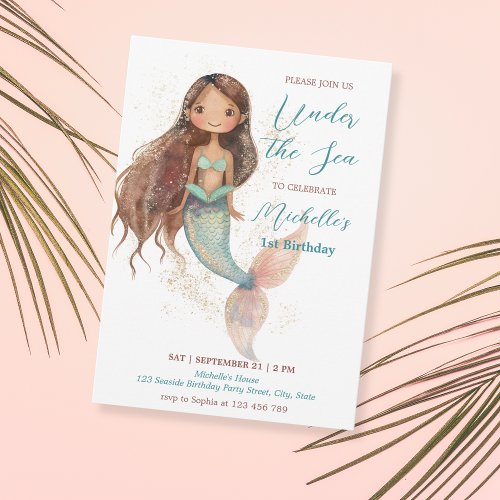 Cute Whimsical African Mermaid Under the Sea Invitation