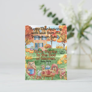Cute Whimsical Animals Give Thanks Scripture Kids Postcard