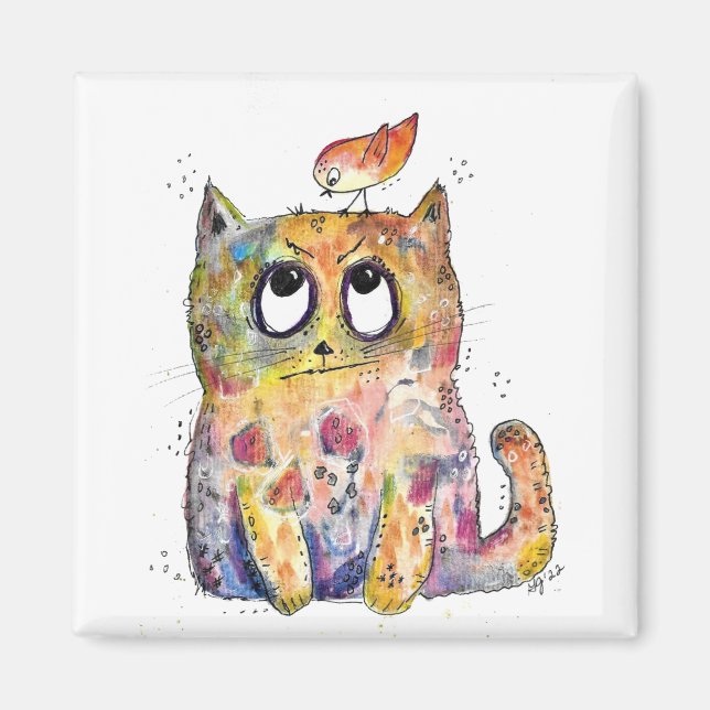 Cute Whimsical Annoyed Cat Magnet (Front)