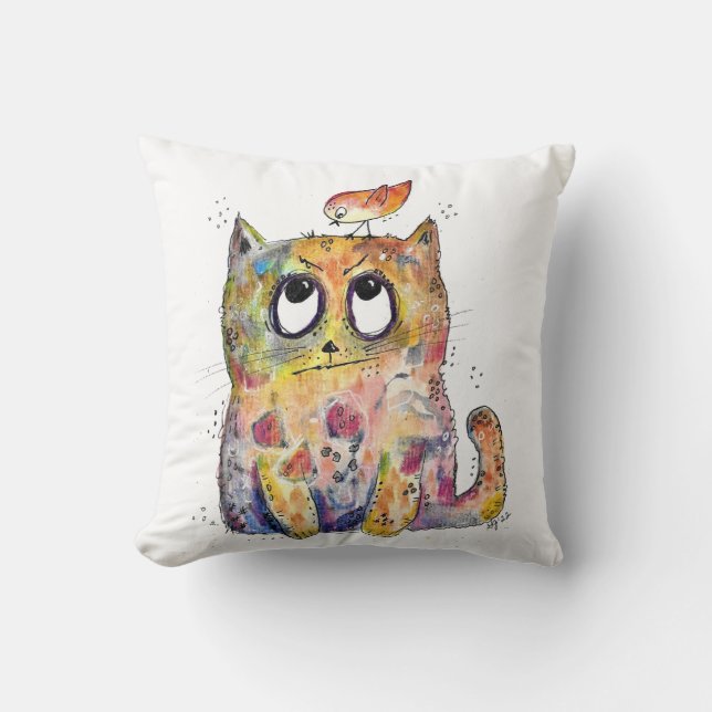 Cute Whimsical Annoyed Cat Throw Pillow (Front)