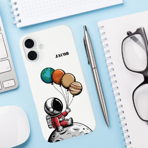 Cute Whimsical Astronaut holds Planet,Space,Custom iPhone 16 Plus Case