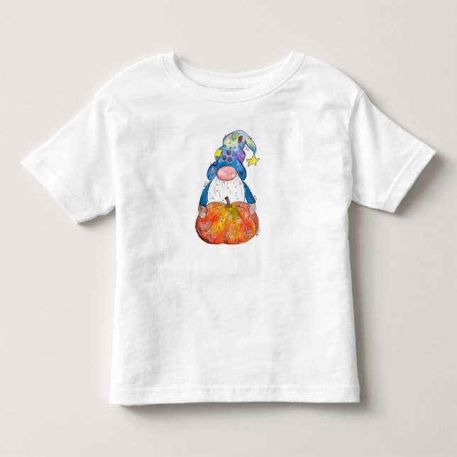 Cute Whimsical Autumn Gnome with Pumpkin Toddler T-shirt (Front)