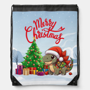 Cute/Whimsical baby Christmas stegosaurus Drawstring Bag