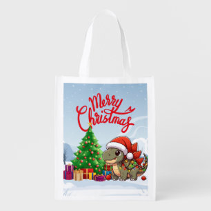 Cute/Whimsical baby Christmas stegosaurus  Grocery Bag
