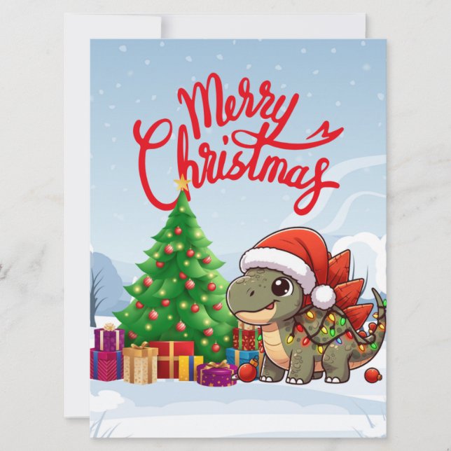 Cute/Whimsical baby Christmas stegosaurus  Holiday Card (Front)