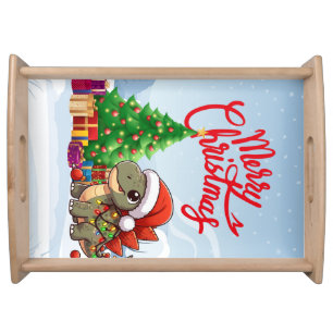 Cute/Whimsical baby Christmas stegosaurus Serving Tray