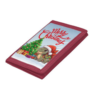 Cute/Whimsical baby Christmas stegosaurus Tri-fold Wallet