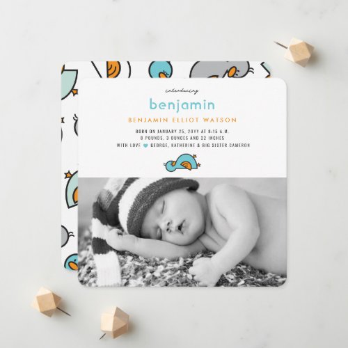 Cute Whimsical Baby Ducklings Baby Boy Photo Birth Announcement