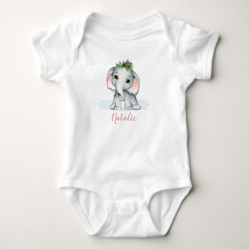 Cute Whimsical Baby Girl Elephant Winter Name Baby Bodysuit