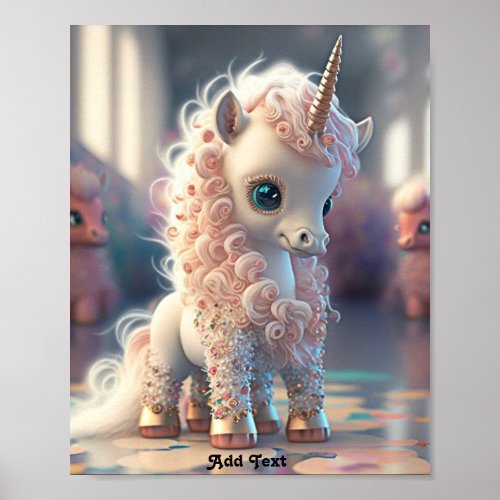 Cute Whimsical Baby Pink Unicorn Jewels Glitter  Poster