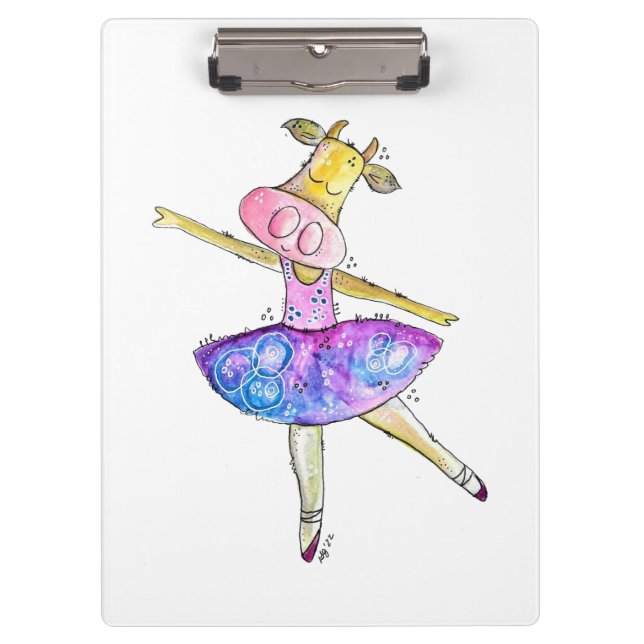 Cute Whimsical Ballerina Cow Clipboard (Front)