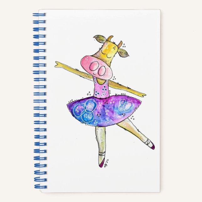 Cute Whimsical Ballerina Cow Notebook (Front)