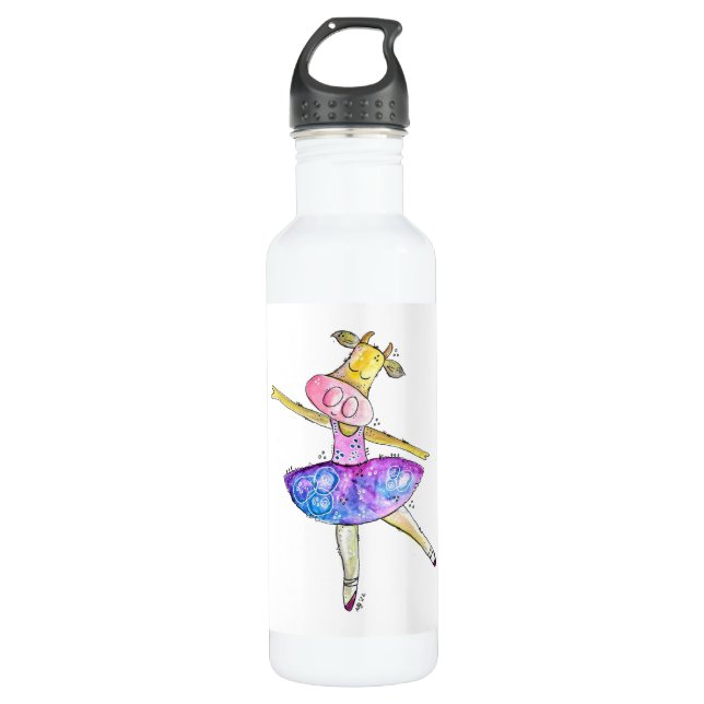 Cute Whimsical Ballerina Cow Stainless Steel Water Bottle (Front)