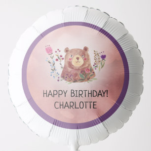 Cute Whimsical Bear and Flowers Child's Birthday Balloon