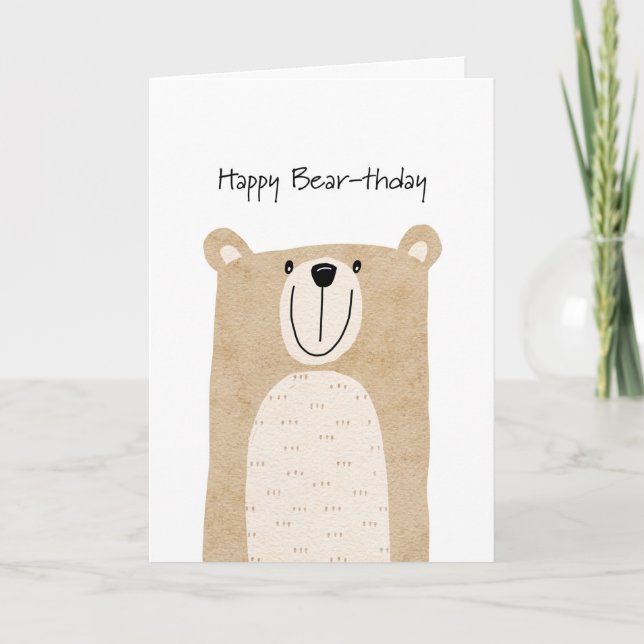 Cute Whimsical Bear Birthday Holiday Card (Front)
