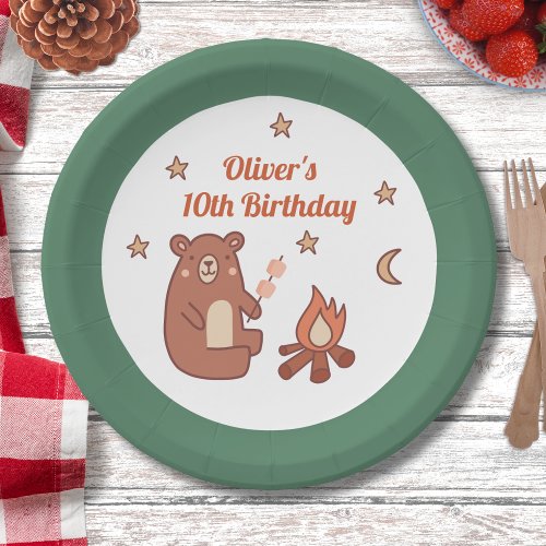 Cute Whimsical Bear Camping Birthday Paper Plates