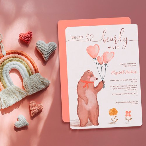 Cute whimsical bear hearts baby shower invitation