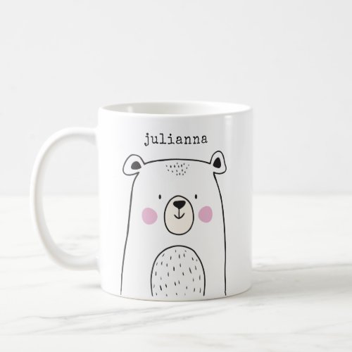 Cute Whimsical Bear Illustration Custom Name Coffee Mug