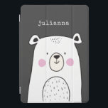 Cute Whimsical Bear Illustration Custom Name iPad Pro Cover<br><div class="desc">This cute and colorful iPad case features a whimsical illustration of an adorable bear in black and white. Personalize it with your name in a retro typewriter font. Great gift idea!</div>