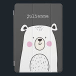 Cute Whimsical Bear Illustration Custom Name iPad Pro Cover<br><div class="desc">This cute and colorful iPad case features a whimsical illustration of an adorable bear in black and white. Personalize it with your name in a retro typewriter font. Great gift idea!</div>